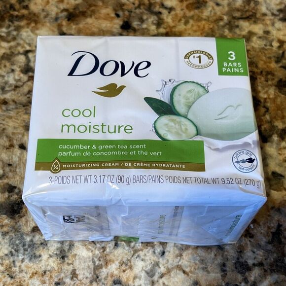 NEW Dove Beauty Bar Cool Moisture | 3 Bars 3.17oz | Cucumber & Green Tea Scent - Picture 1 of 3